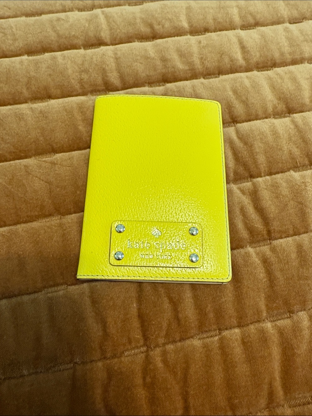 kate spade Yellow Leather Passport Cover with Logo Plaque